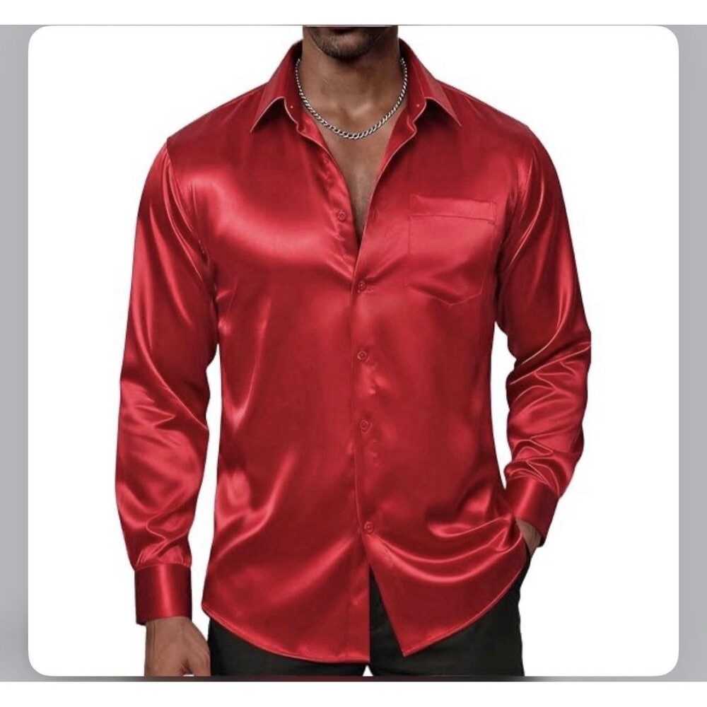 Daniel Ellissa Men’s Red Glossy Size XL Button-Down Shirt Long Sleeve NWOT